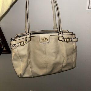 Coach Cream Pebble Leather Shoulder Tote with Gold Hardware